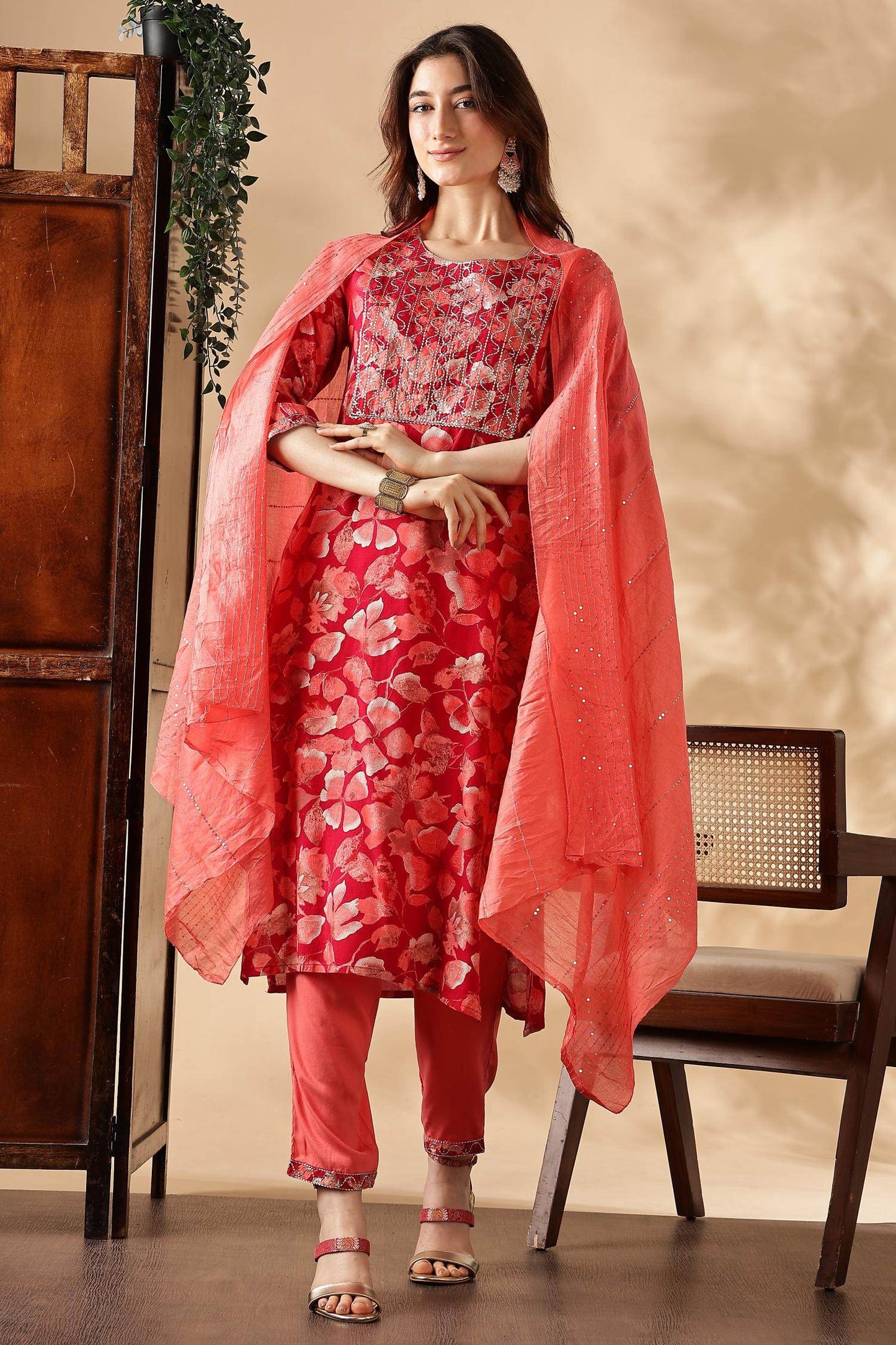 Simar Rayon Fuschia & Rama Kurta Set with Dupatta - Stylish Women’s Ethnic Wear, Comfortable & Vibrant Outfit