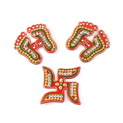 Decorative Laxmi Charan (Pagla) Swastik Combo Set (3pc Set) - warehousetech13