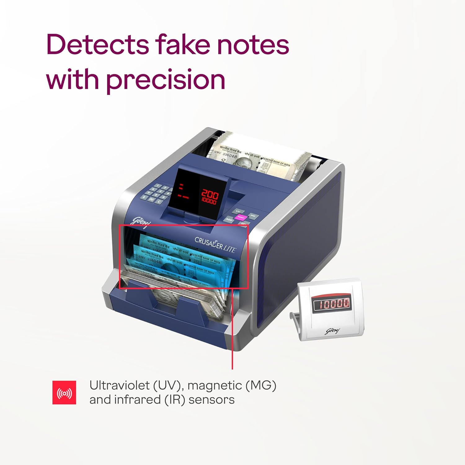 Godrej Security Solutions Crusader Lite Display Currency Counter with Customer Display Unit | Fully Automatic & Mg, Uv & Ir Fake Note Detector - warehousetech13