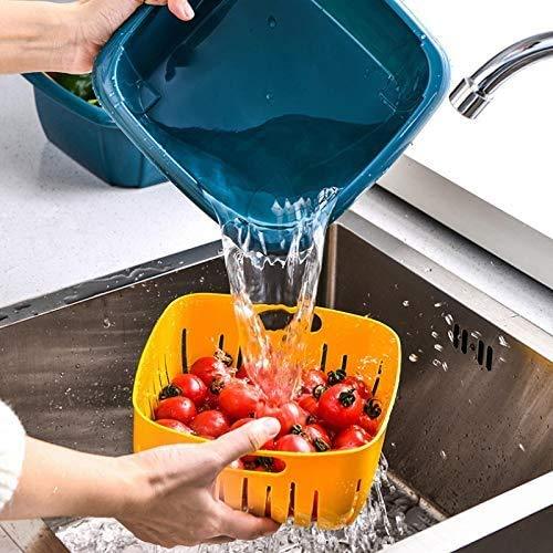 2355 Double Layer Food Drainer Washing Basket With Collapsible Strainers Colander - warehousetech13