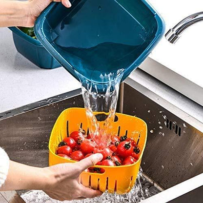 2355 Double Layer Food Drainer Washing Basket With Collapsible Strainers Colander - warehousetech13