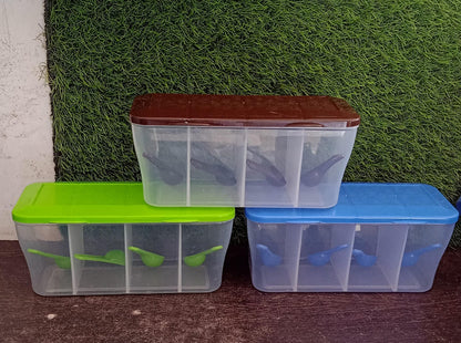 5578 Kitchen Multipurpose Air-tight 4 Sections Storage Containers Pickle (Achar) Jar With 4 Spoon For Each Section (1 Pc Mix Color) - warehousetech13