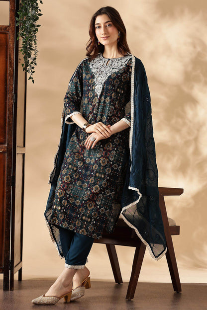 Stylish Anjali Rayon Kurta Set in Wine and Teal with Dupatta