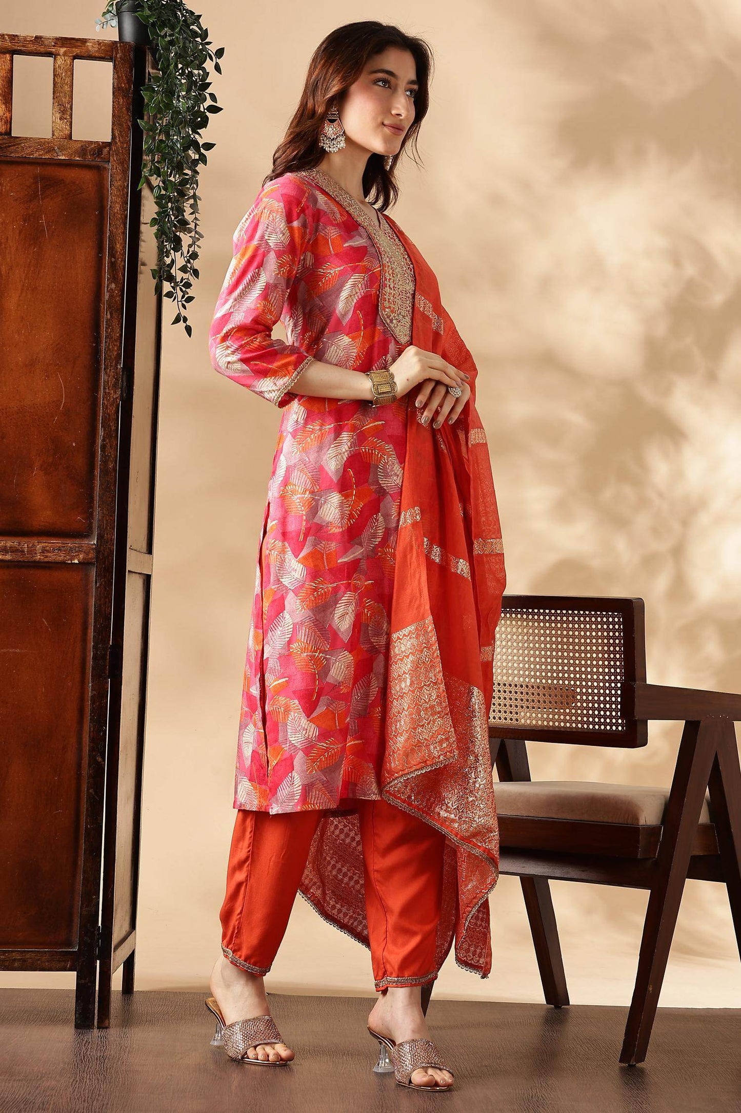 Darshita Mustard & Fuchsia Rayon Kurta Set with Dupatta for Women | Elegant Ethnic Wear by BulBul Fashions