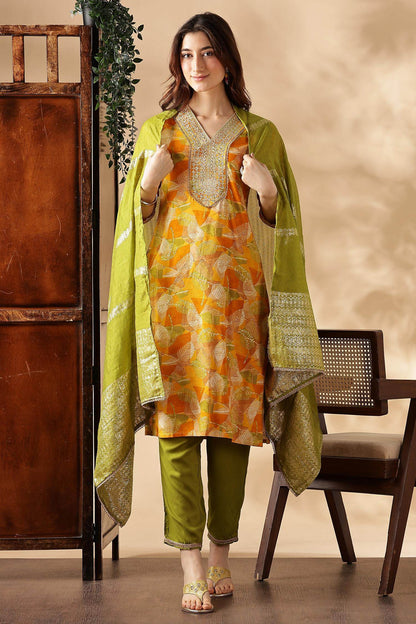 Darshita Mustard & Fuchsia Rayon Kurta Set with Dupatta for Women | Elegant Ethnic Wear by BulBul Fashions