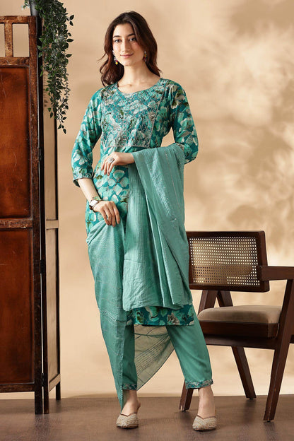 Simar Rayon Fuschia & Rama Kurta Set with Dupatta - Stylish Women’s Ethnic Wear, Comfortable & Vibrant Outfit