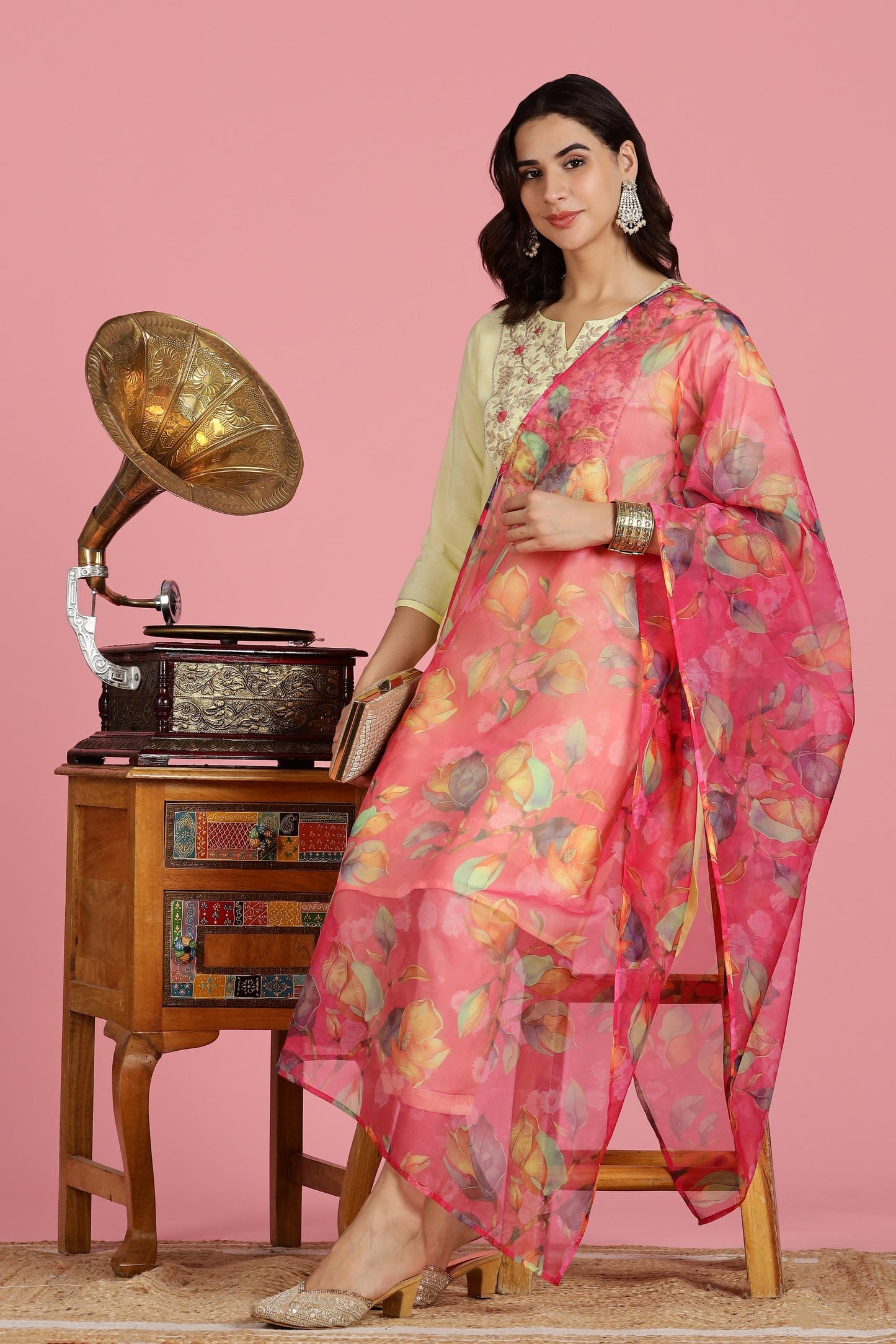Butter Yellow Chanderi Silk Kurta Set with Resham Zari Floral Embroidery