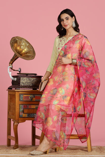 Butter Yellow Chanderi Silk Kurta Set with Resham Zari Floral Embroidery