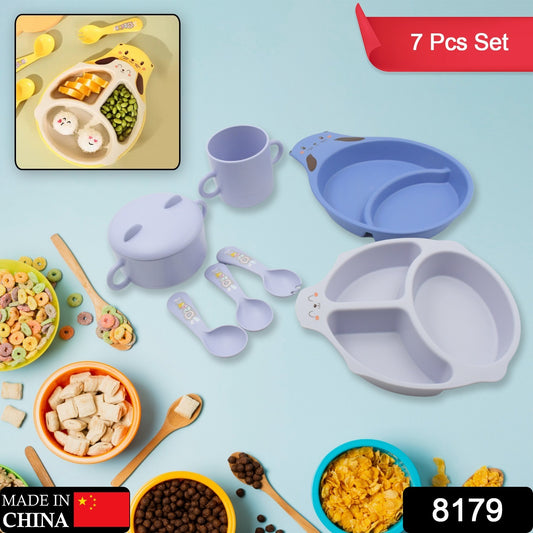Baby Feeding Set For Kids And Toddlerschildren Children Dinnerware Set - Bamboo Fibre Feeding Set For Kids Cartoon Design Plate Cup Spoon Fork And Chopsticks Tableware Cutlery For Kids Microwave Dishwasher Safe (7 Pcs Set) - warehousetech13
