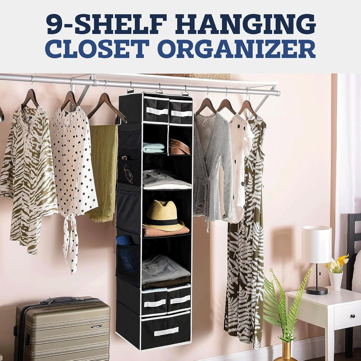 9 Shelf Hanging Closet Organizer With 5 Drawer Organizers - warehousetech13