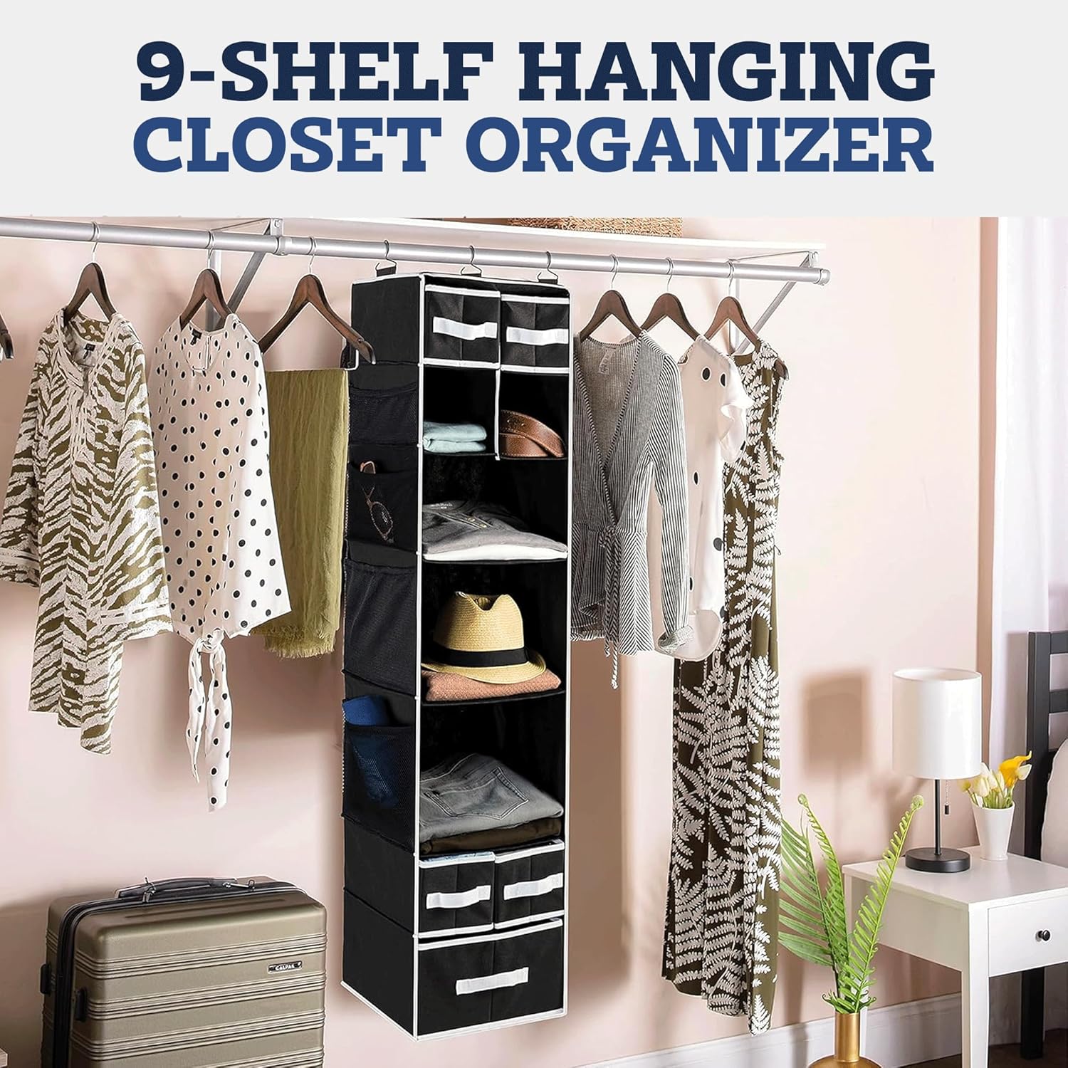 9 Shelf Hanging Closet Organizer With 5 Drawer Organizers - warehousetech13