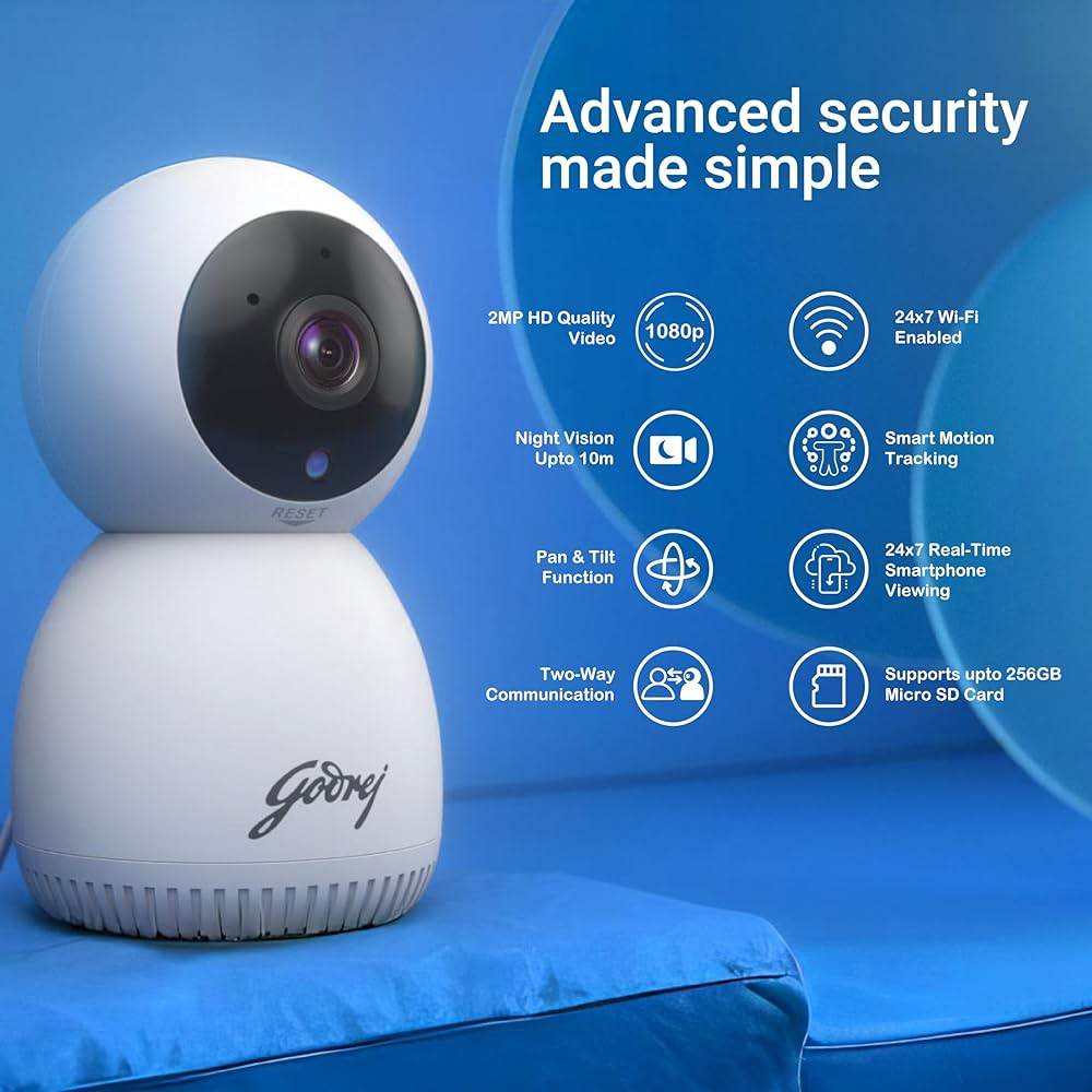 Godrej ACE PRO 3MP Wifi, 2 Way Audio, Smart Motion Tracking, Humanoid Detection, Alarm System Home Camera - warehousetech13