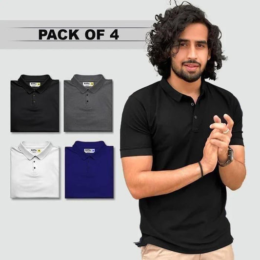 Poly Matte Solid Half Sleeves Mens Polo T-Shirt Pack Of 4 - warehousetech13