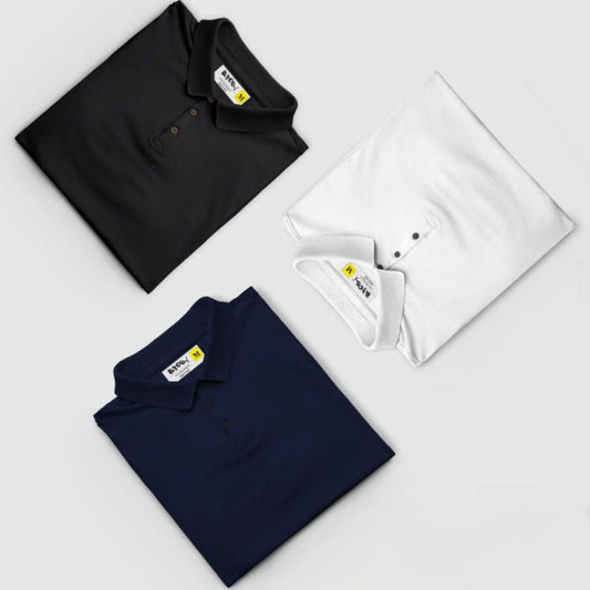 Poly Cotton Solid Half Sleeves Mens Polo T-shirt (Pack of 3) - warehousetech13