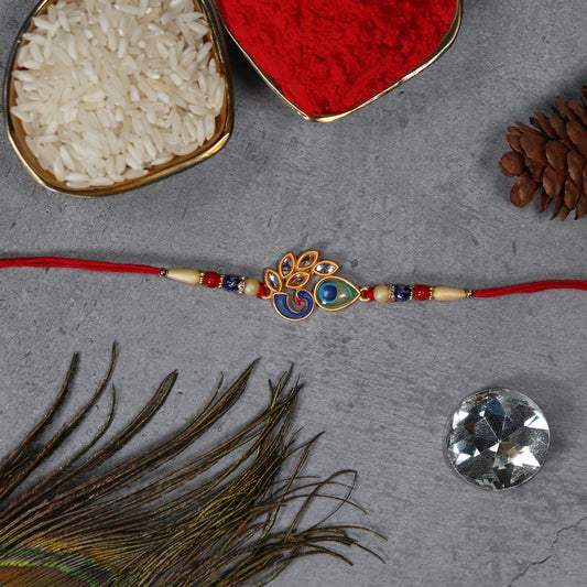 Artistic Mor Pankh Rakhi With Colorful Enamel And Traditional Thread - warehousetech13