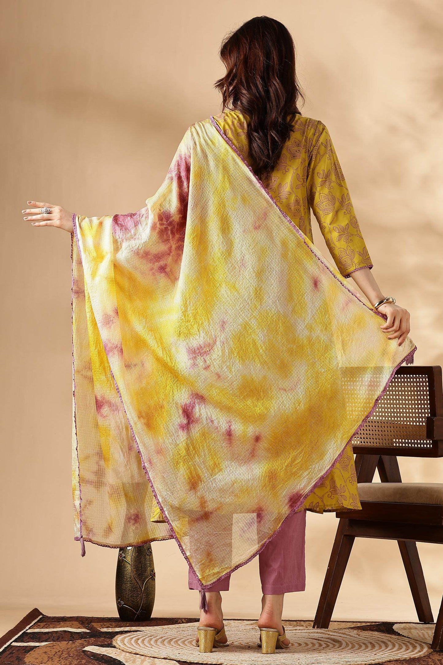 Women's Karina Mustard Cotton Kurta Set with Dupatta – Traditional Ethnic Ensemble