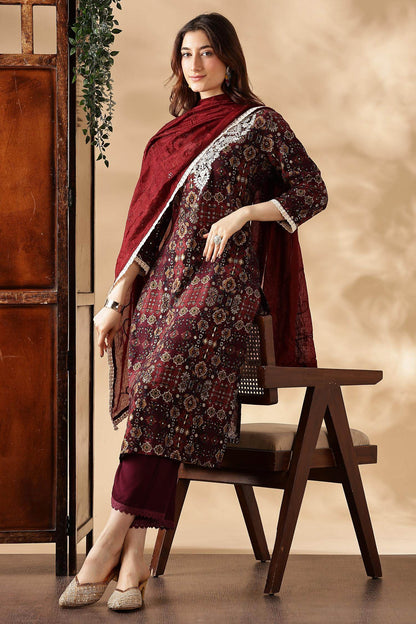 Stylish Anjali Rayon Kurta Set in Wine and Teal with Dupatta