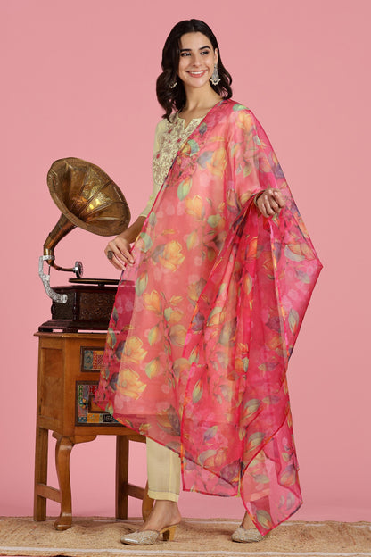 Butter Yellow Chanderi Silk Kurta Set with Resham Zari Floral Embroidery