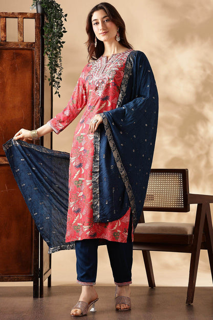 Alfina Yellow & Red Rayon Kurta Set with Dupatta for Women | Festive Ethnic Wear | Stylish Printed Kurta Set