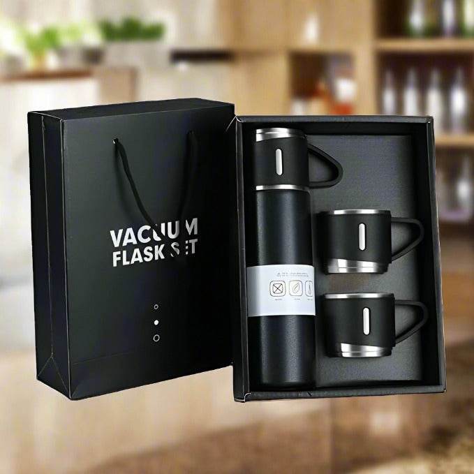 Stainless Steel Vacuum Flask Set With 3 Steel Cups - warehousetech13