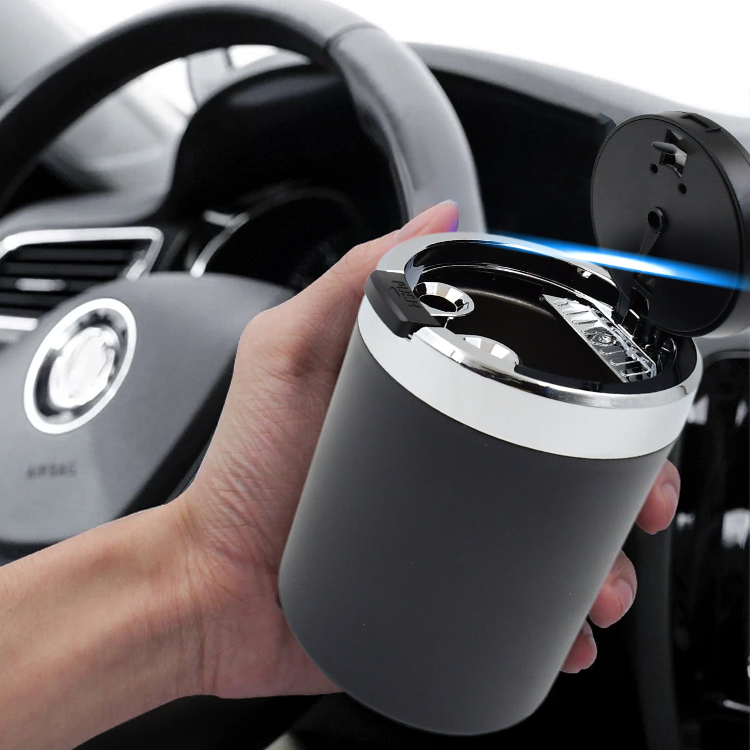 Portable Car Ashtray With Lid And Blue Led Light (1 Pc) - warehousetech13
