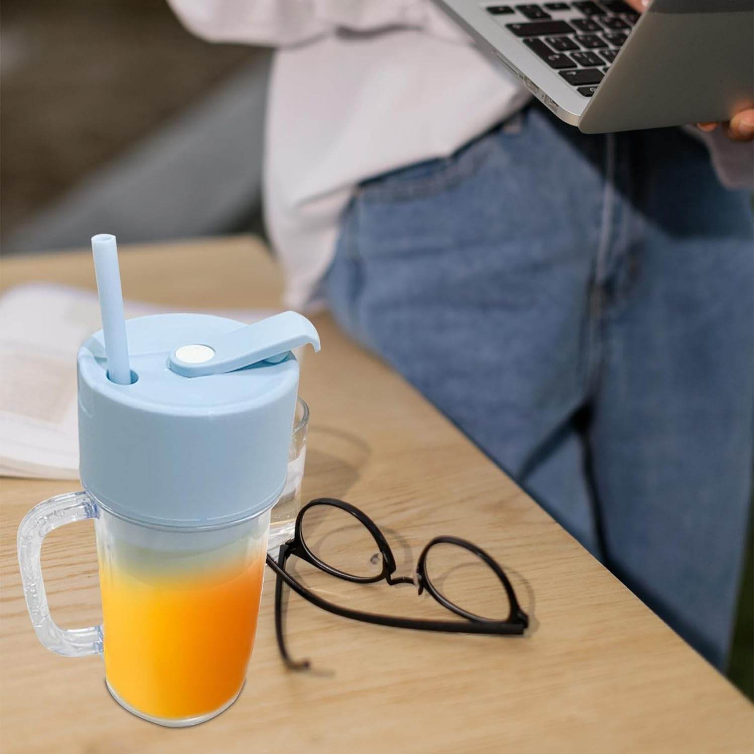 2 In 1 Portable Crusher Juicer With Handle Straw For Smoothie Sipper Usb Rechargeable - warehousetech13