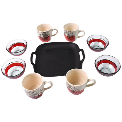 Healthy Choice Set Of 4pc Ceramic Cup And 4pc Glass Bowl With Plastic Plate (9 Pcs Set) - warehousetech13