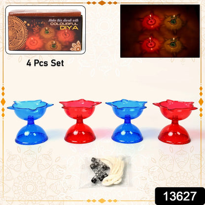 Colourful Reflection Diya Combo Plastic Candle Cup With Multi Shape (4 Pcs Set) - warehousetech13