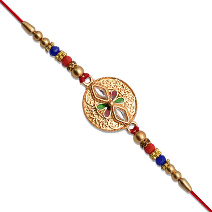 Antique Finish Rakhi With Meenakari Kundan Work - warehousetech13