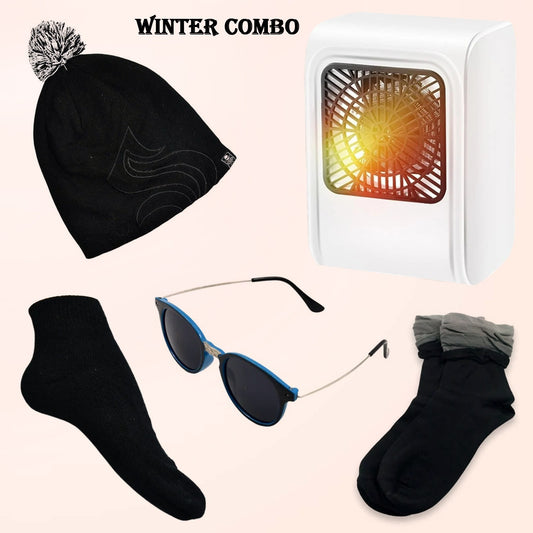Winter Warm Set- Bennie Hat Room Heater Sunglasses And Socks (5 Pcs Combo) - warehousetech13