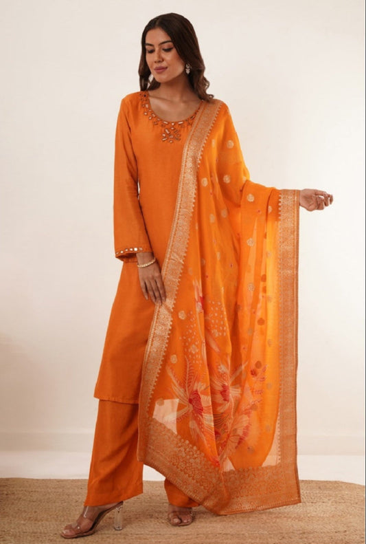 The Aaina Range of Women's Embroidered Kurta Set – Ethnic Motifs and Mirror Work with Salwar and Dupatta