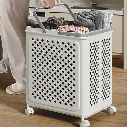 Large Foldable Laundry Basket With Wheels - warehousetech13