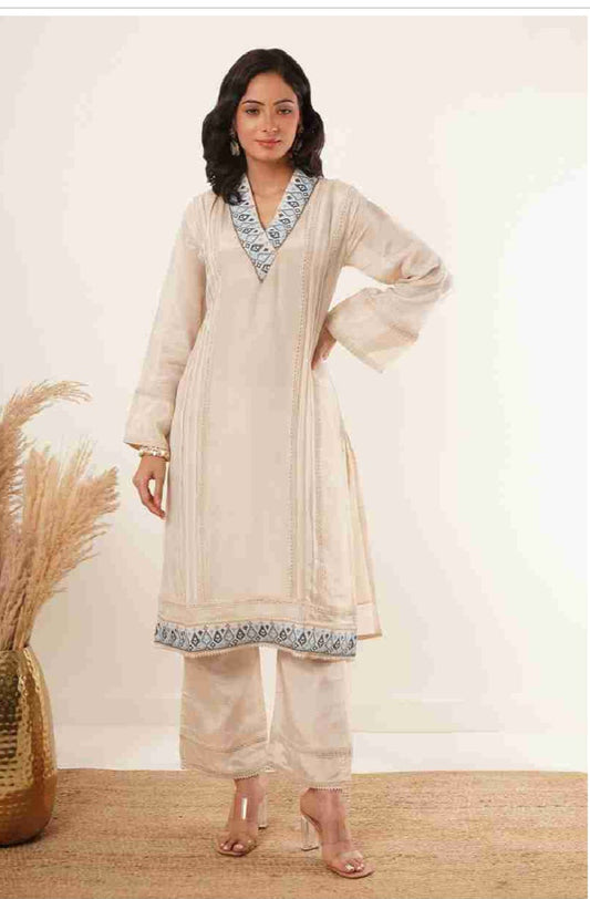 Amaara Handwork Lace with Embroidered Border-Cream