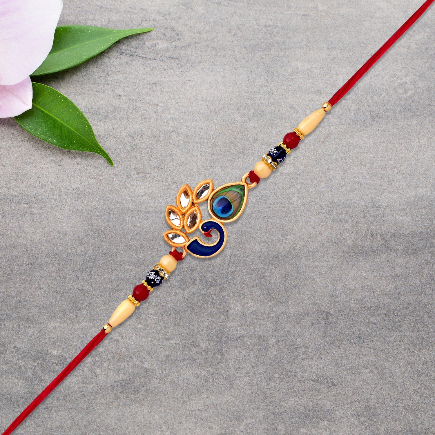Artistic Mor Pankh Rakhi With Colorful Enamel And Traditional Thread - warehousetech13