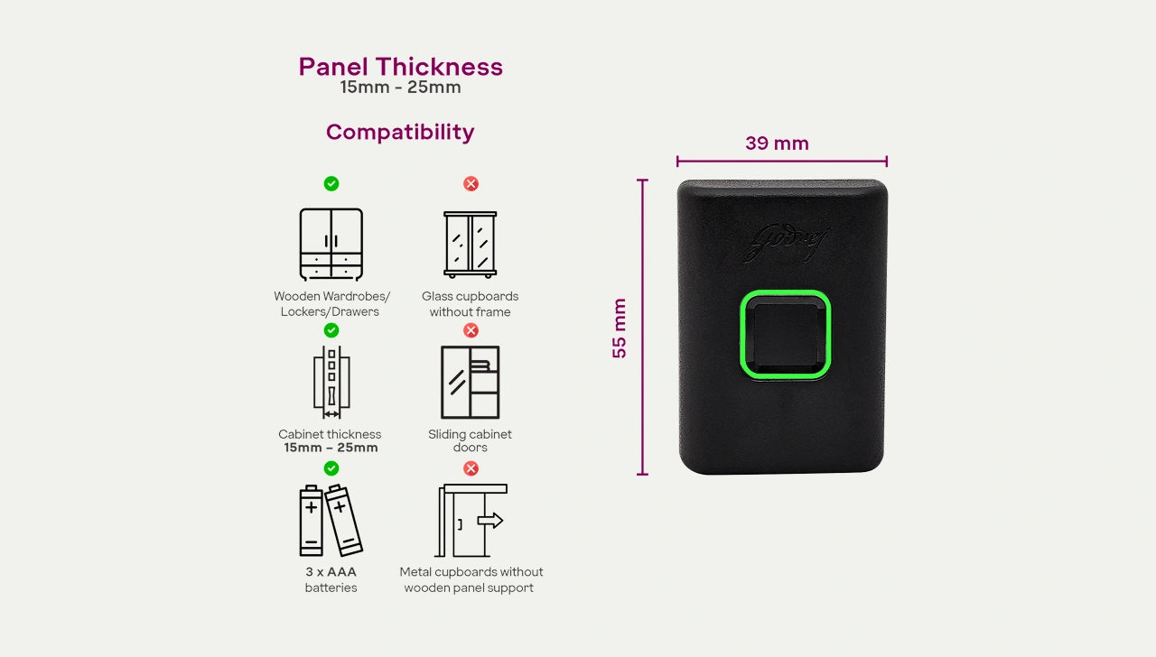 Godrej Smart Cabinet Lock| Biometric - 360° Fingerprint, 100 Fingerprints| Bluetooth| Mobile App | Passage Mode | Advantis Astron| 1st Made in India Digital Furniture Lock| Black| 3 Yrs Warranty