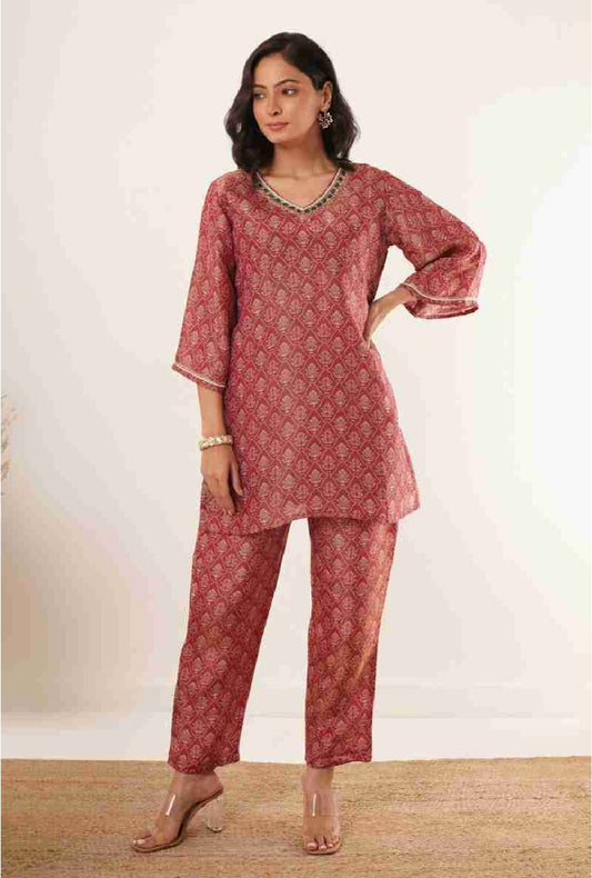 Avani Red Co-Ord Set with Bell Sleeves