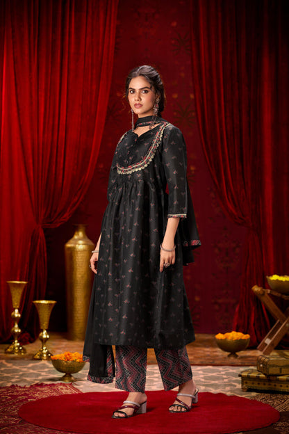 Trendy Chanderi Silk Ajrakh Kurta Set with Dupatta