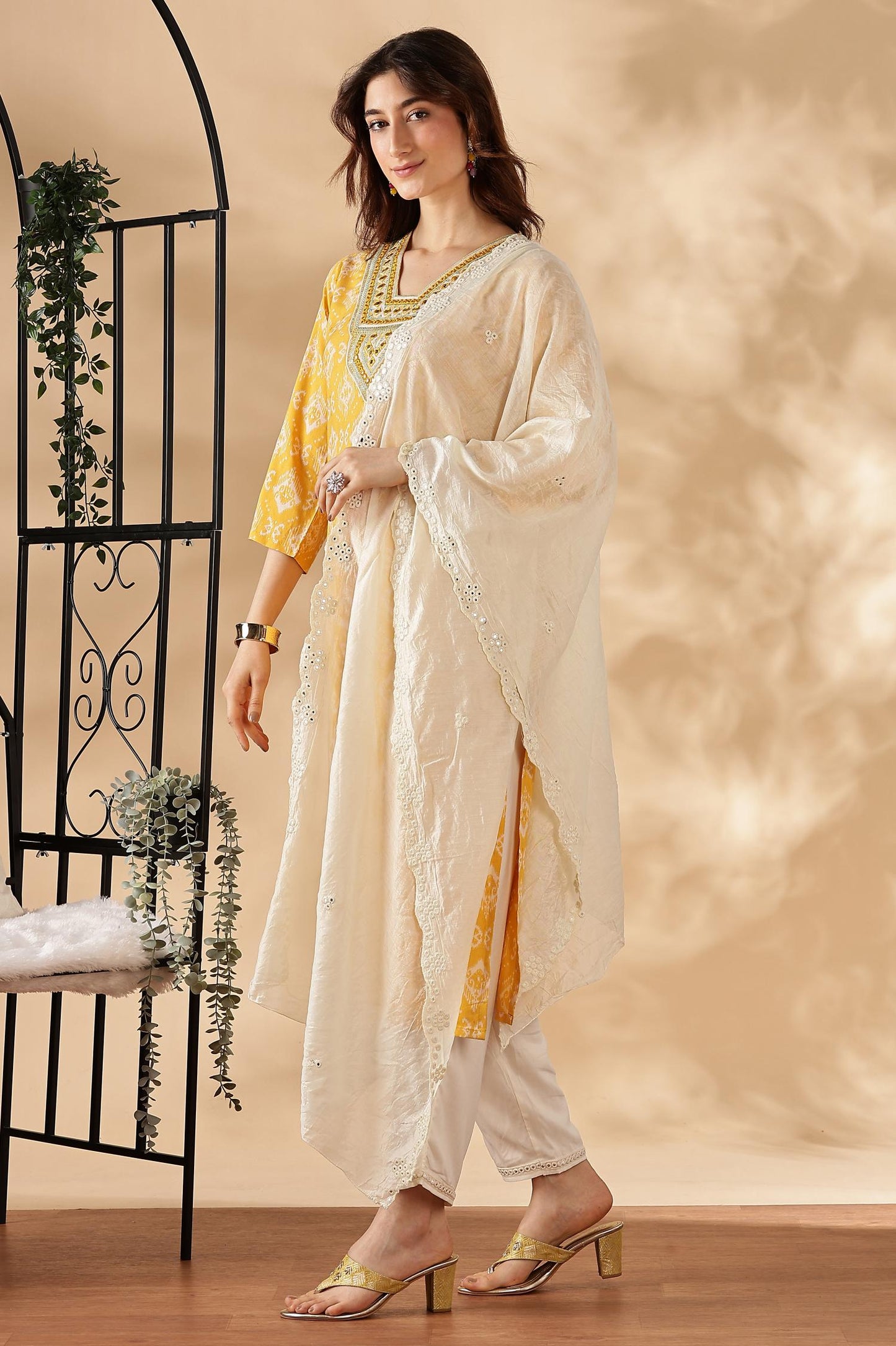 BulBul Sagarika Printed Yellow & Red Rayon Salwar Suit - Soft Breathable Ethnic Wear for Women