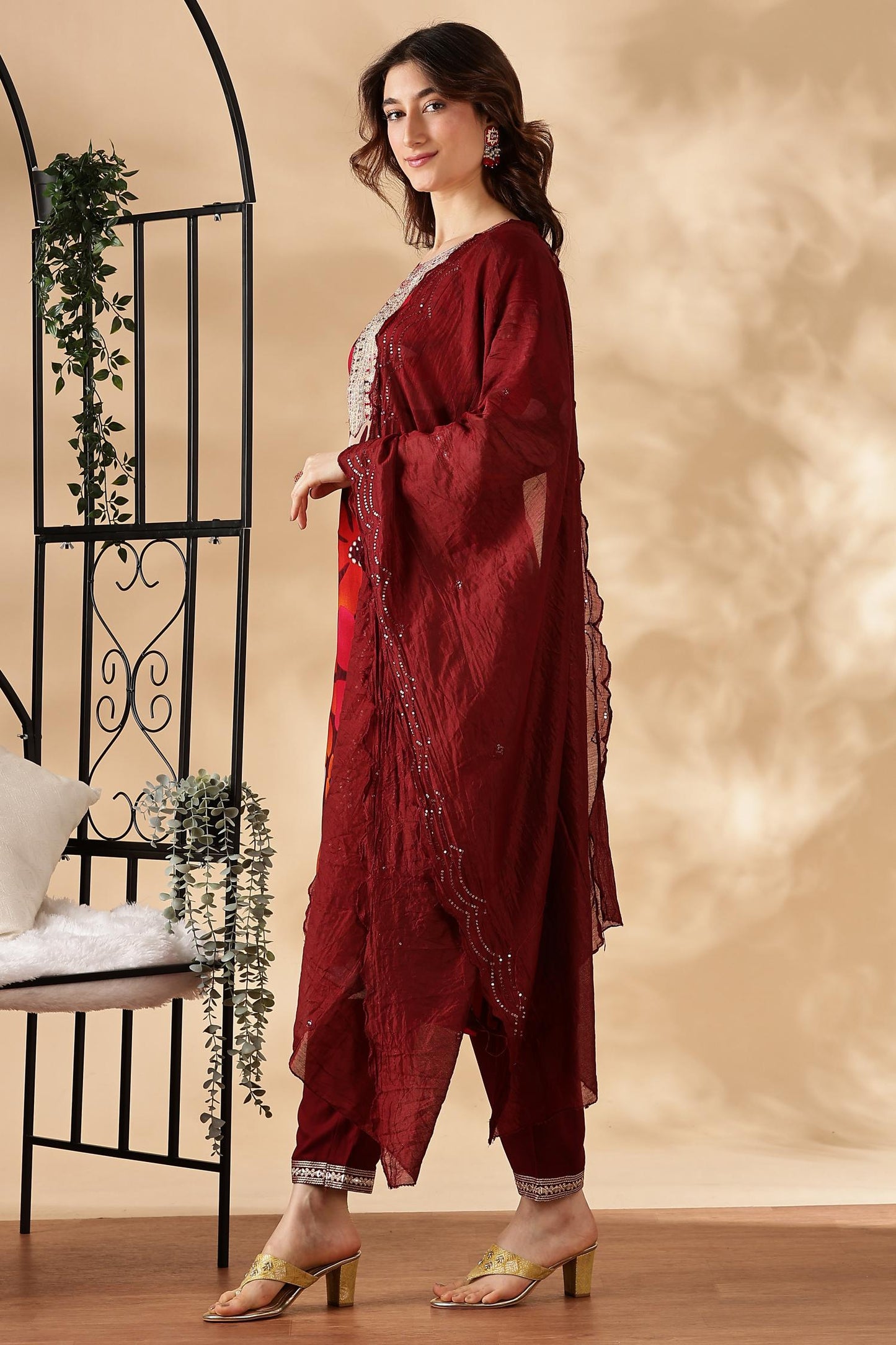 BulBul Roli Floral Printed Red & Grey Rayon Salwar Suit for Women | Elegant Ethnic Wear Set