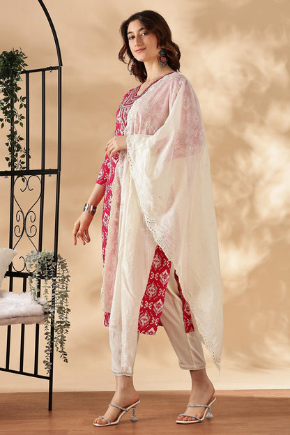 BulBul Sagarika Printed Yellow & Red Rayon Salwar Suit - Soft Breathable Ethnic Wear for Women