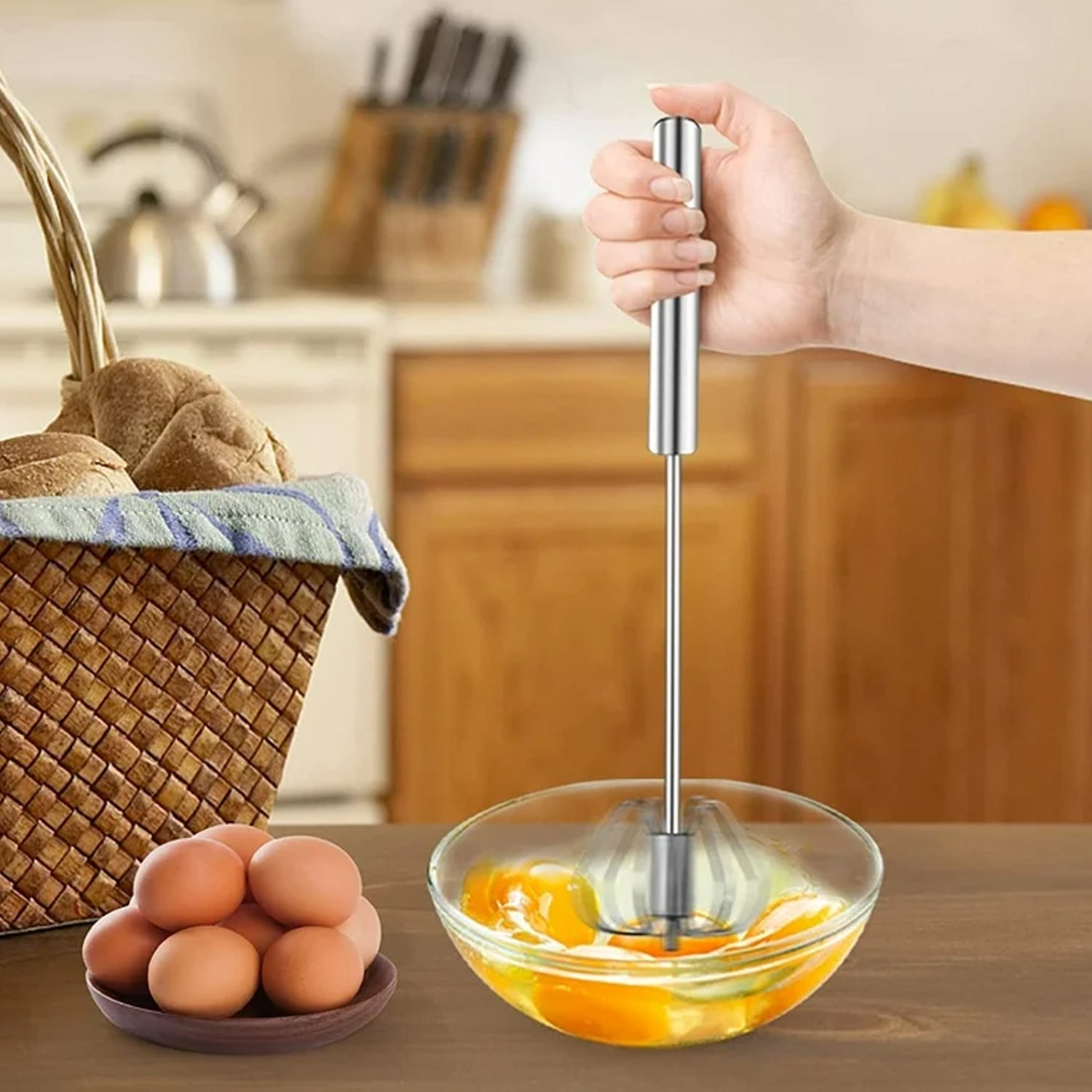 Big Stainless Steel Egg Whisk Hand Push Rotary Whisk Blender (1 Pc 35 Cm) - warehousetech13