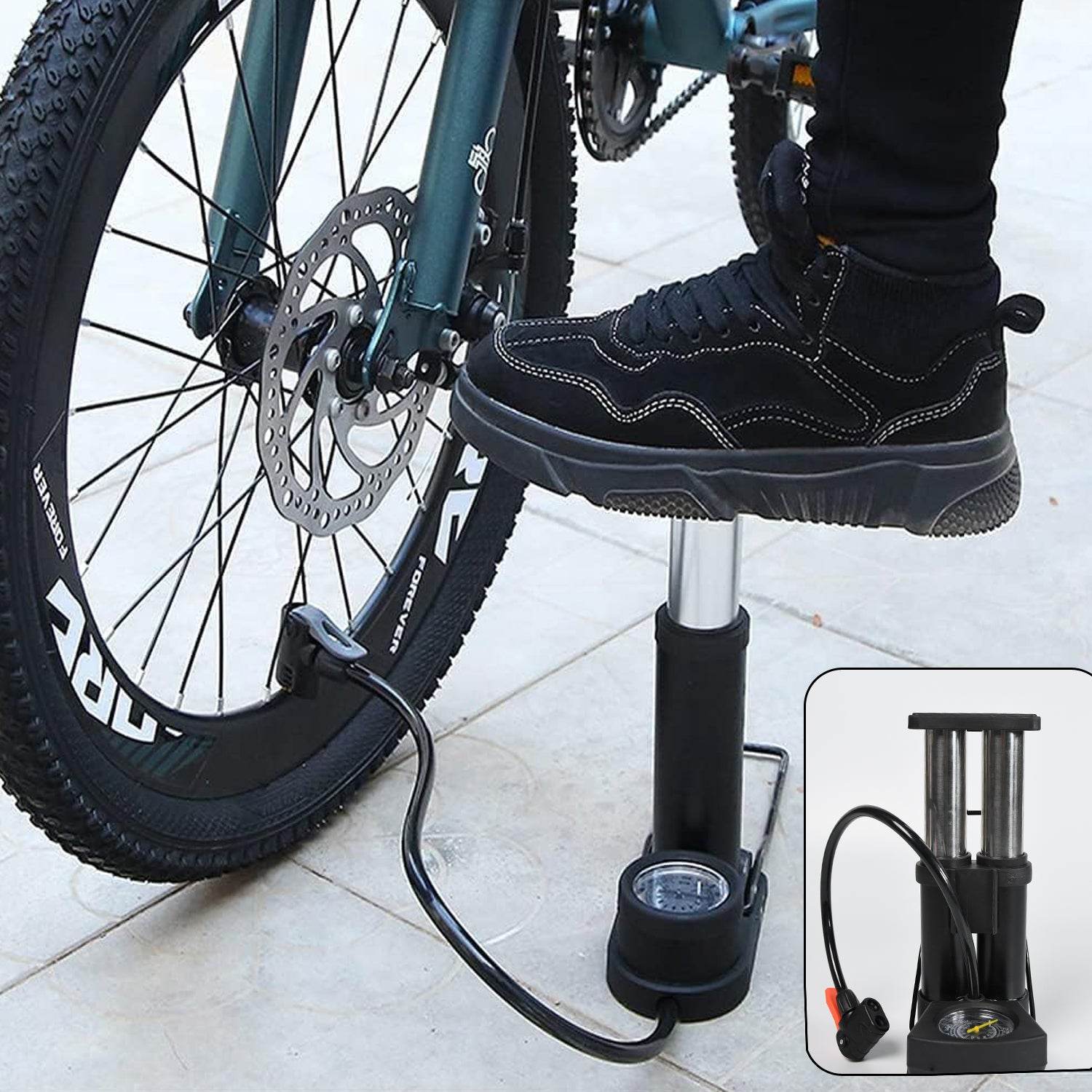 Portable Mini Bike Pumpcycle Pump Foot Activated With Gauge Floor Bicycle Pump Cycle Pump - warehousetech13