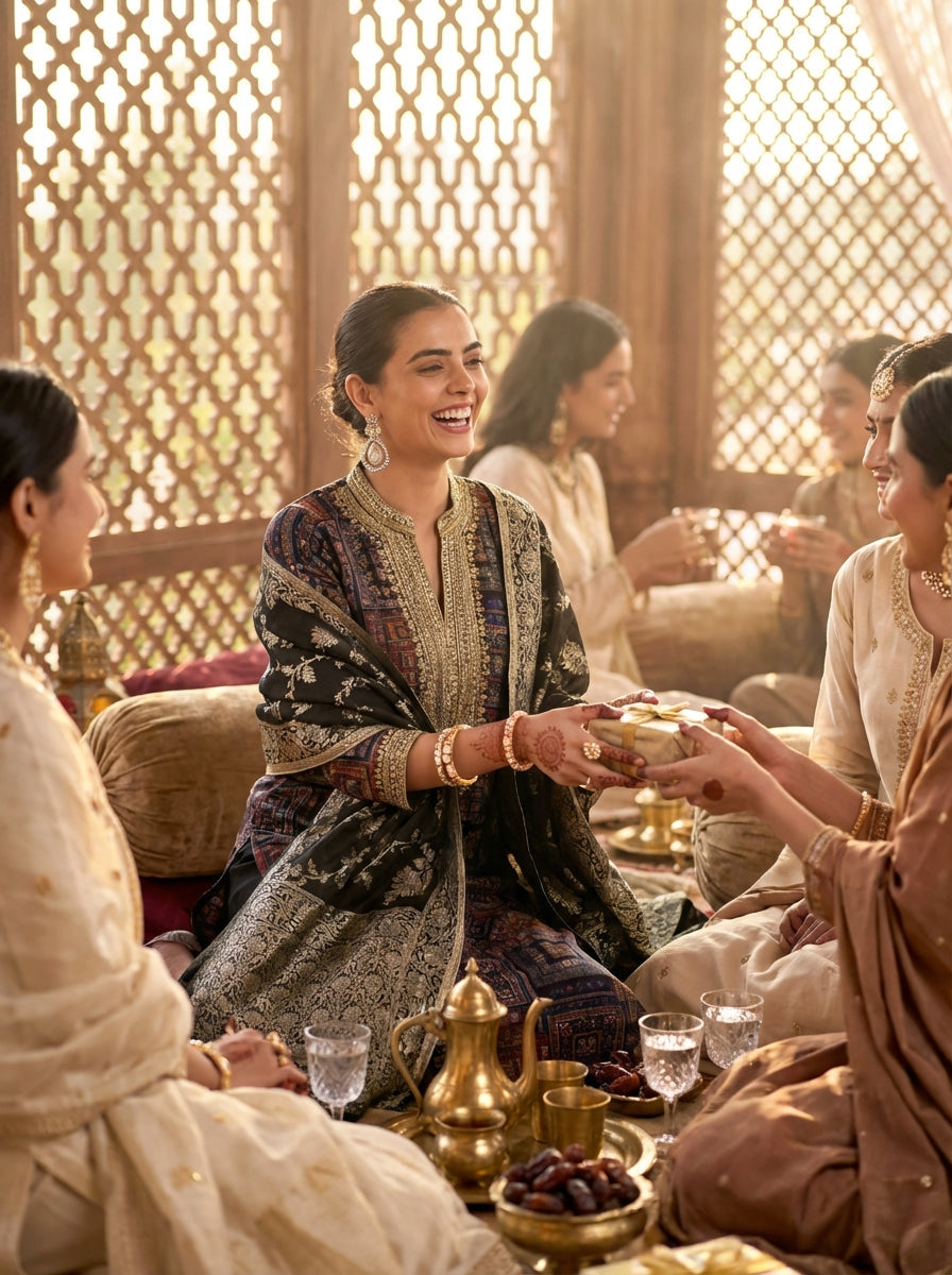 Rashmi Black Thread & Sequins Embellished Chanderi Silk Suit Set with Jacquard Dupatta