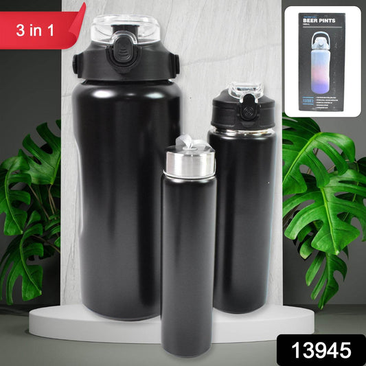 3 In 1 Stainless Steel Insulated Water Bottle Double Wall Vacuum (3 Pcs Set Different Size) - warehousetech13