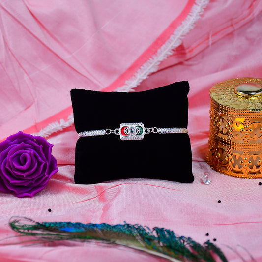 Trendy Geometric Rakhi With Linked Ring Design And Polished Chain - warehousetech13