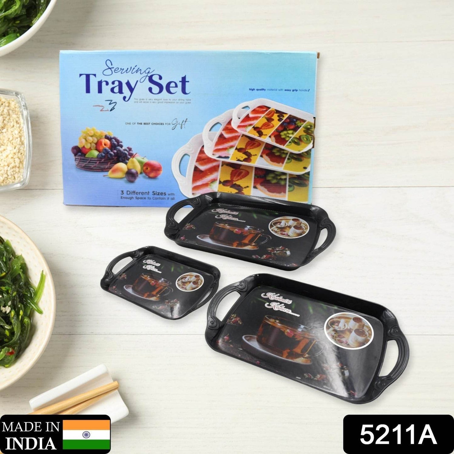 A Serving Tray Set Of 3 Melamine Trays For Kitchen Snacks Serving - warehousetech13