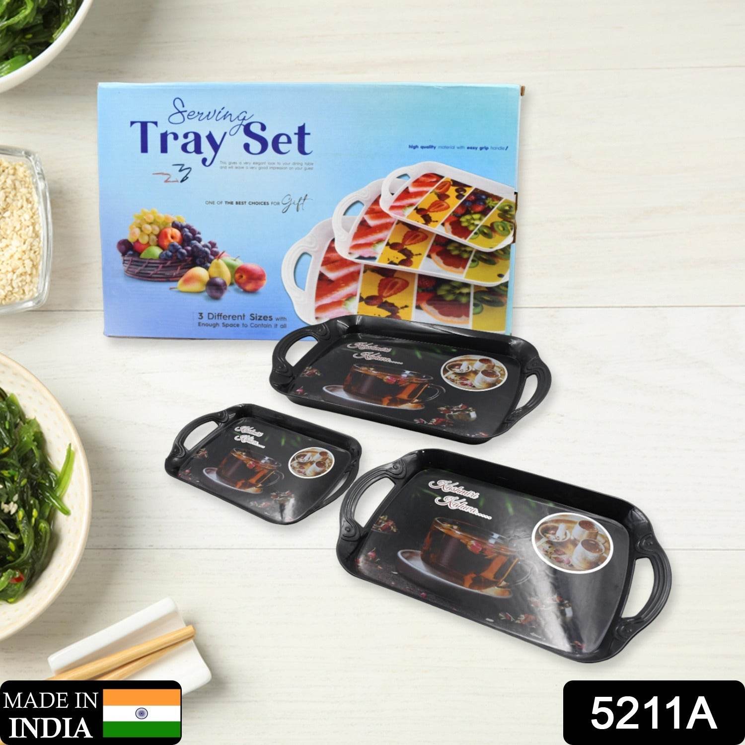 A Serving Tray Set Of 3 Melamine Trays For Kitchen Snacks Serving - warehousetech13