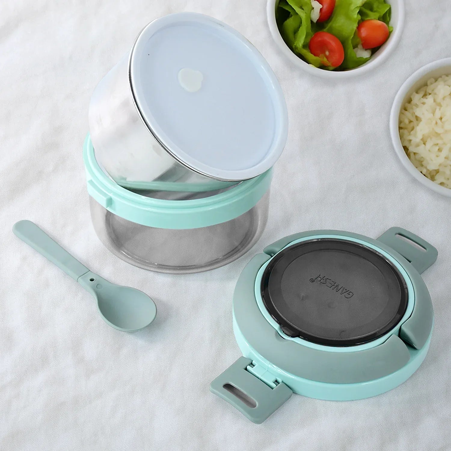 Ganesh Tiara 400ml Stainless Steel Insulated Lunch Box With Leakproof Lid Folding Spoon - warehousetech13