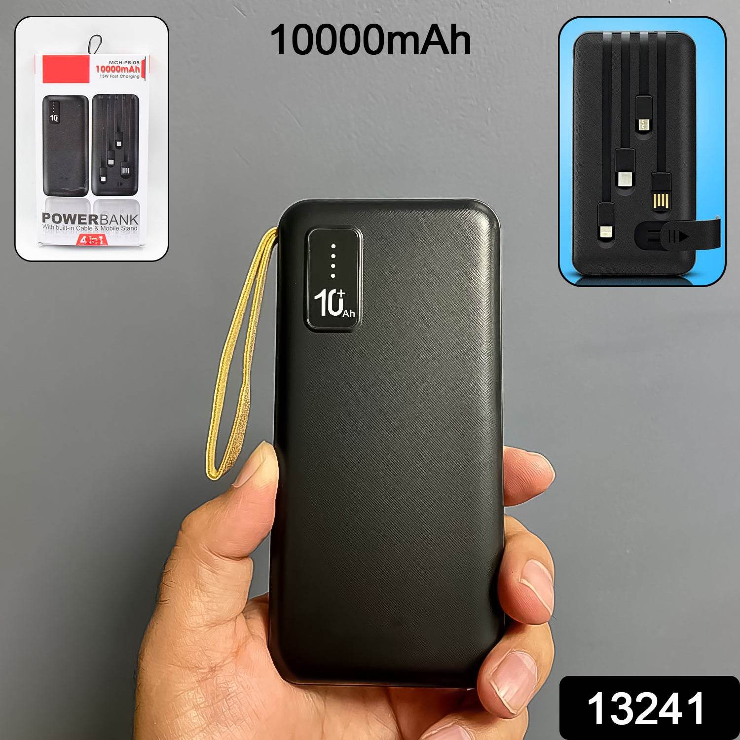 Fast Charging Power Bank With Built 4 In 1 Usb With Mobile Holder 10000mah 12w (1 Pc) - warehousetech13