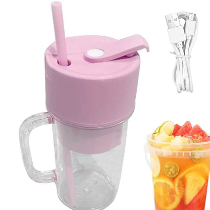 2 In 1 Portable Crusher Juicer With Handle Straw For Smoothie Sipper Usb Rechargeable - warehousetech13